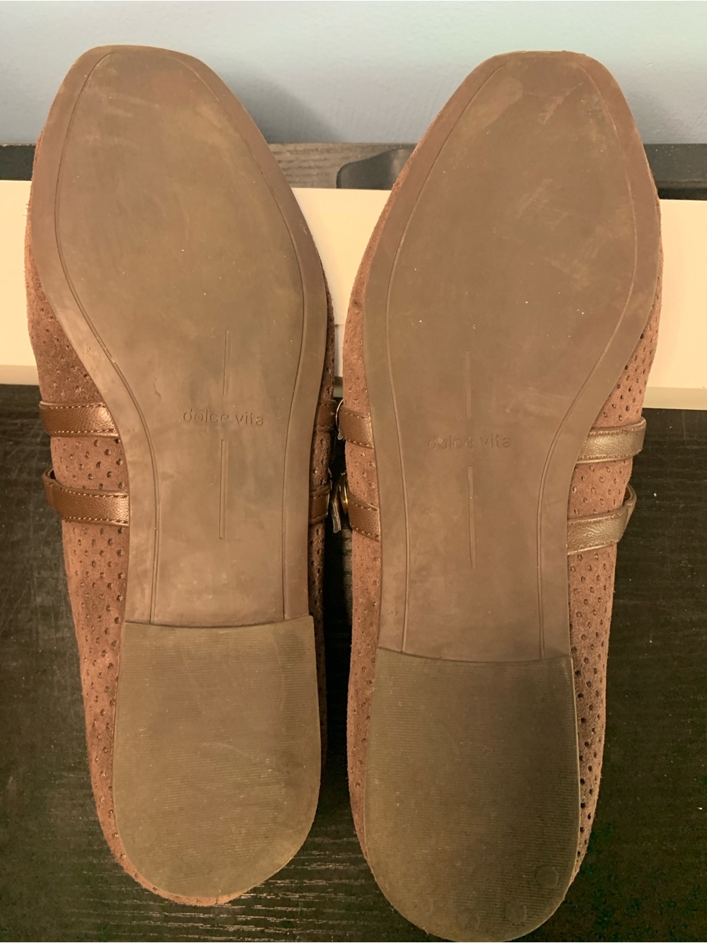 Dolce Vita Brown Suede Perforated Mary Jane Flats with Cross Strap - Picture 5 of 5
